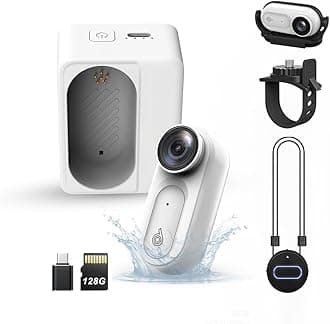 Mini Body Camera Action Cam with Auido & Video Recording - 64G IPX7 Waterproof Thumb Size Hands Free Body Worn Cameras - Wearable Portable Camcorder for Work Travel Pet Walk Vlog(White)