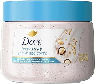 Dove Scrub Macadamia Rice Milk Body Scrub Exfoliates and Deeply Nourishes for Smooth, Radiant Skin 15 oz