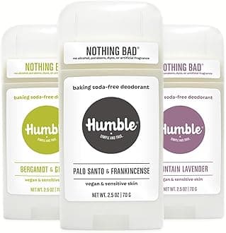 HUMBLE BRANDS Vegan Deodorant Sensitive Skin Trio with Palo Santo & Frankincense, Mountain Lavender, and Bergamot & Ginger, 2.5 Ounce (Pack of 3)