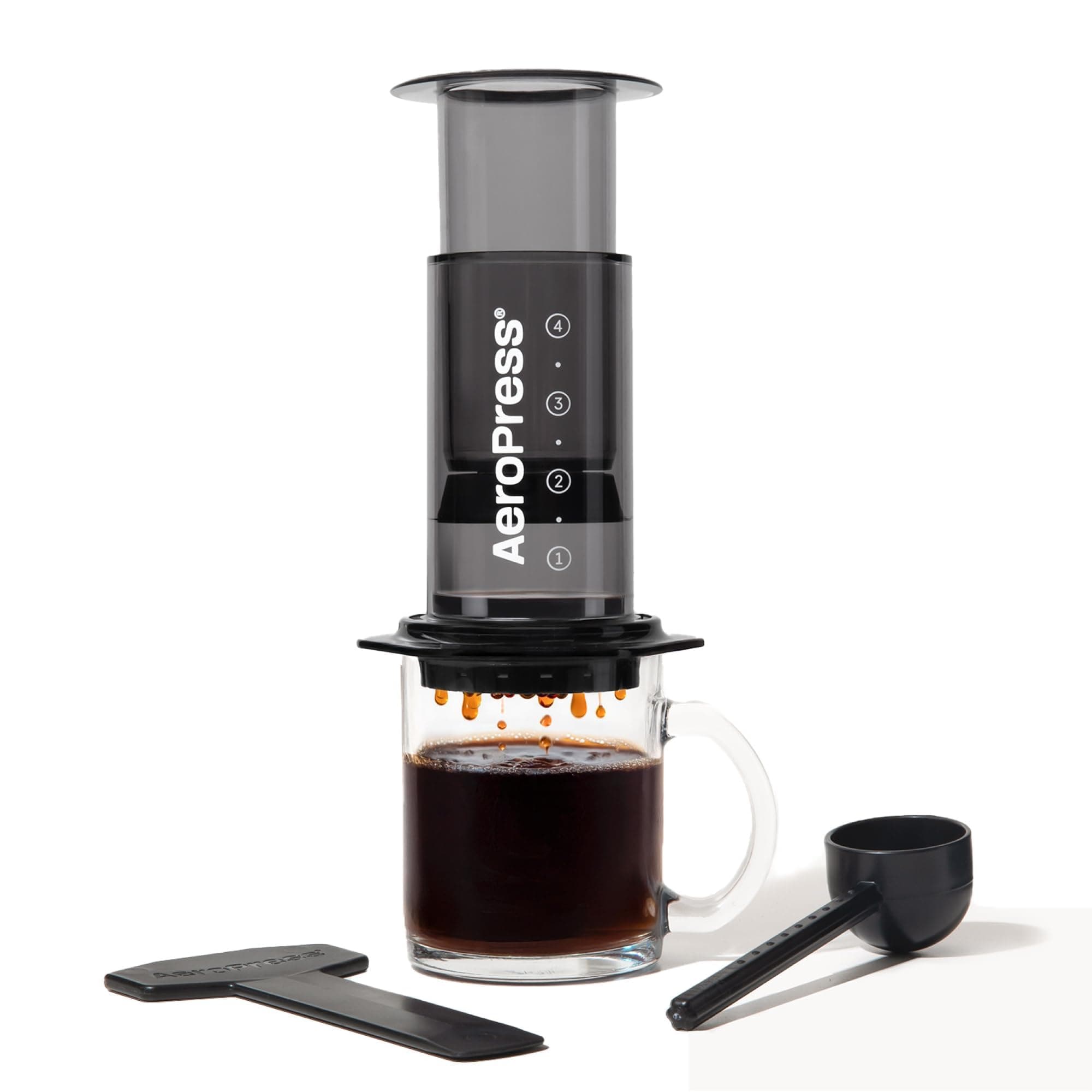 Clear Black Coffee Press - 3‑in-1 brewing method combines French Press, espresso and rich coffee without grums or bitterns, small portable coffee maker for camping and travel, black