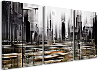 TTHYUEWS Canvas Wall Art For Living Room Family Wall Decorations For Bedroom Modern Office Wall Decor Black And White Abstract City Paintings Posters Prints Wall Pictures Artwork Home Decor 3 Piece