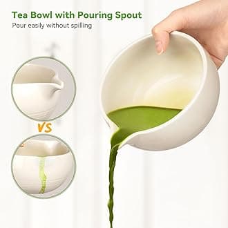 Matcha Whisk Set, 10 Pieces Bamboo Whisk with Pouring Spout, Measuring Spoon and Glass, Japanese Tea Making Tools, White