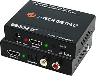J-Tech Digital 4K60Hz HDMI 2.0 Audio Extractor HDMI-ARC Converter SPDIF + RCA(L/R) Output 18Gbps, HDCP 2.2, 1080P@120Hz, 1080P@144Hz, Compatible with Dolby_Digital/DTS CEC HDR10 [JTD18G-H5CH2]