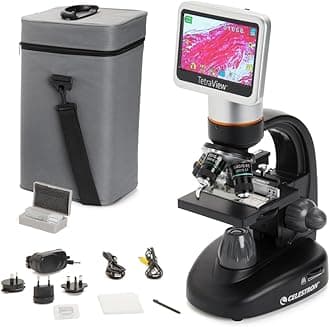 Celestron 44347 TetraView LCD Digital Touchscreen Microscope, 40x-400x Magnification, Black/Silver