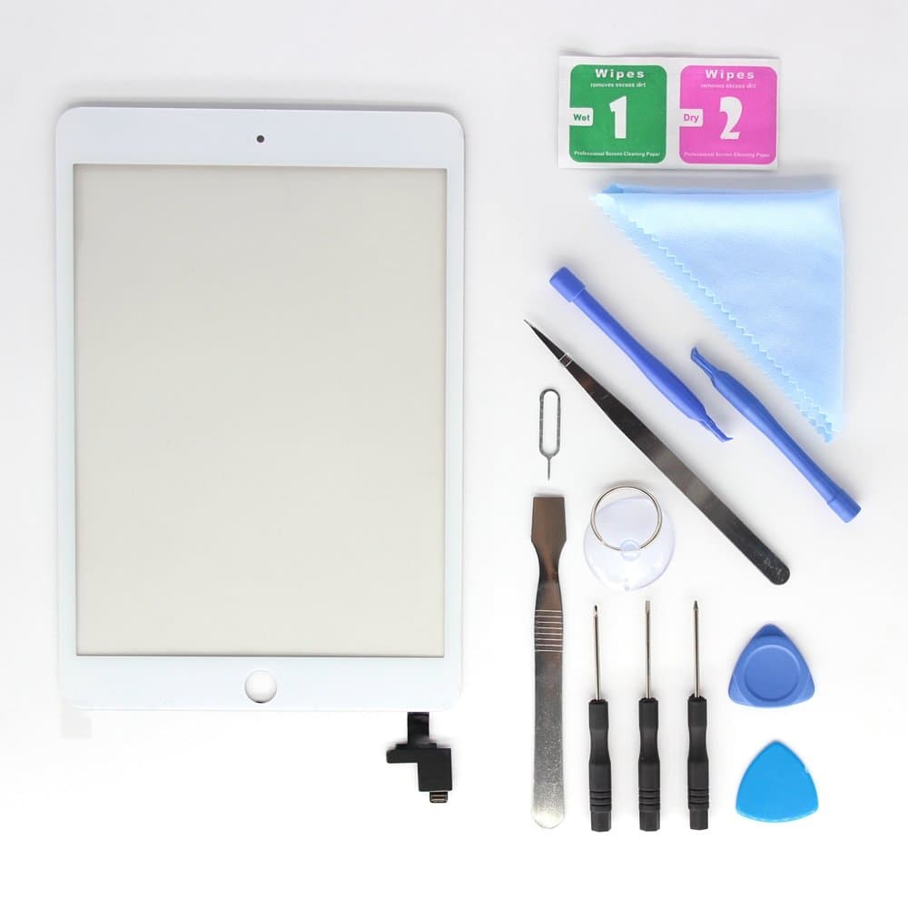 A1599 iPad Mini 3 Touch Screen Digitizer Front Panel Glass Lens Repair Replacement White-Includes IC Chip+ PreInstalled Adhesive +Tools Kit-1 Year Warranty