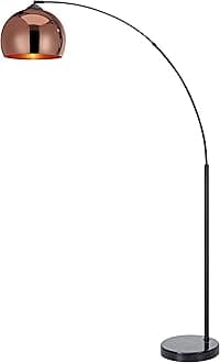 VERSANORA Teamson Home Arquer 170cm Arc Floor Lamp for Living Rooms, Home Offices, Dining Rooms, Bedrooms with Faux Black Marble Base and Rose Gold Bell Shade