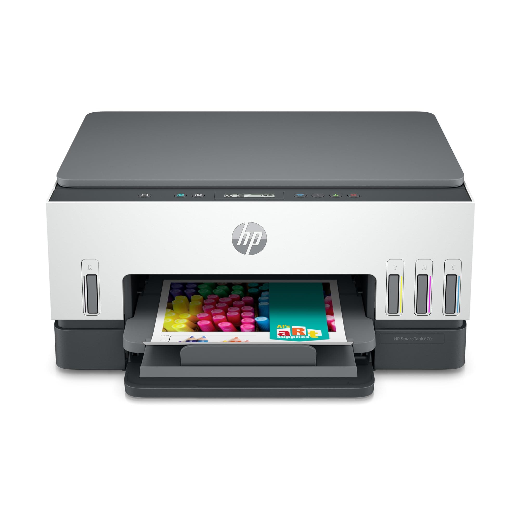 HP | Smart Tank | Wireless | Print, Copy, Scan | Automatic Duplex | Print Speed: 12ppm(black) / 7ppm(color) | Up to 18000 black or 8000 color pages included | ST670 | UAE Version