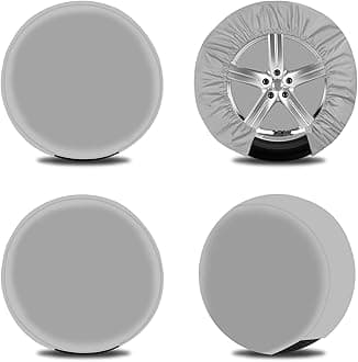 OutdoorLines Waterproof Spare Tire Covers Set of 4, UV-Proof Wheel Covers Windproof Tire Protector for RV, Jeep, Trailers, Camper, Van and Truck, Universal Fits Diameters 19"-22", Gray