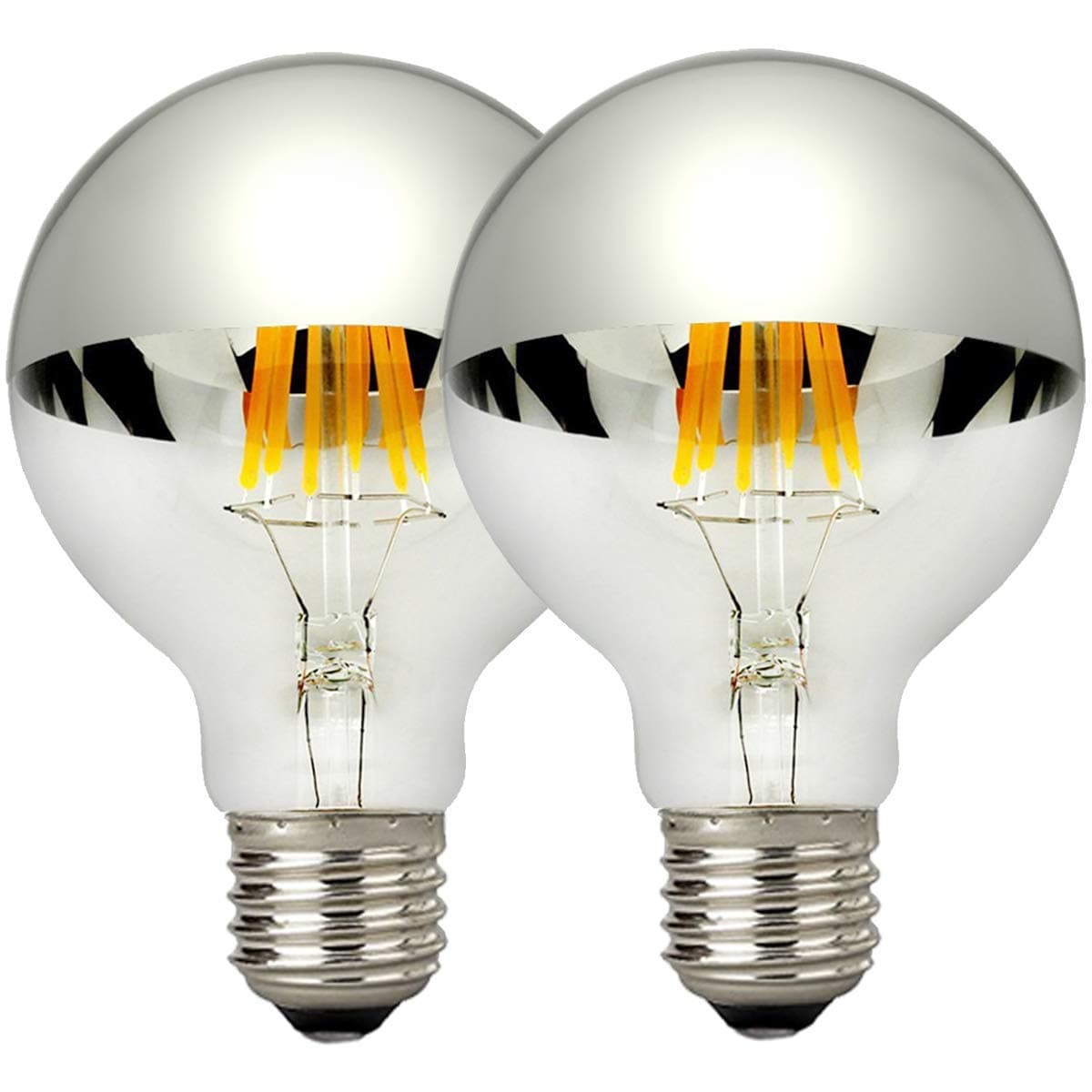 Half Chrome Light Bulbs,Dimmable,LED Edison Bulbs,Silver Dipped Anti Glare Bulb,Mirror 6W (60W Equivalent) G80/G25 Globe Decorative Light Bulb,E26 Base Warm White 2700K,for Vanity Pack of 2