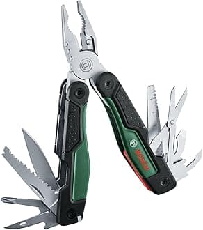 Bosch 16-in-1 Multi-Tool (Multipurpose Tool for DIY, Outdoor and Camping; Stainless Steel; Locking Function; Softgrip; 16 Functions: Pliers; Cutter; Screwdriver; Knife; Saw, etc.)