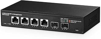 Binardat 6 Port 10 Gigabit Managed Switch, 4x10G RJ45 Ethernet, Supports 1G/2.5G/5G/10G, 2x10G SFP+, 120Gbps Bandwidth, L3 Web-Managed, Metal Small Network Switch