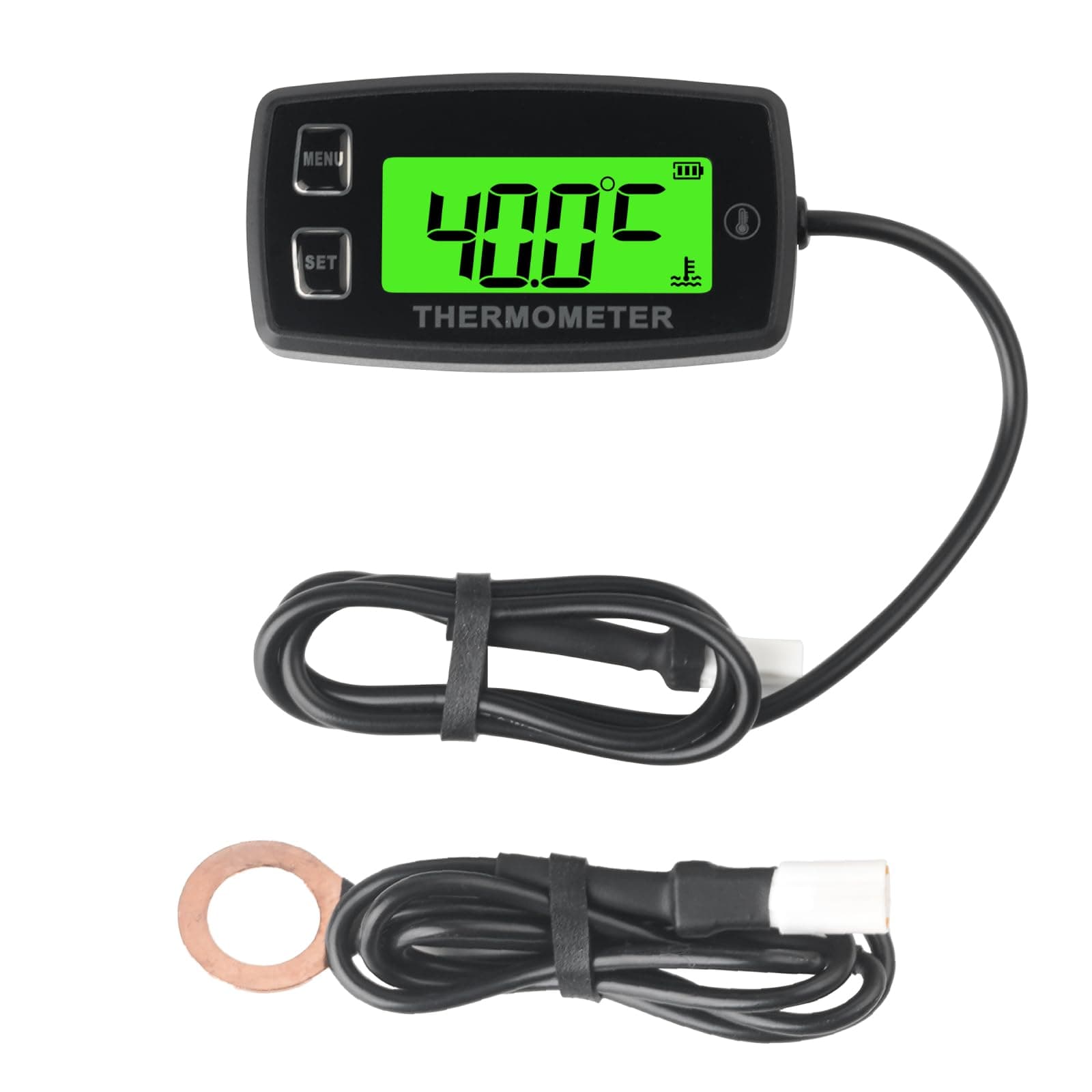 Digital LCD Engine Temperature Gauge,Over-Temperature Alert,Green Backlight Display,Battery Replaceable for Generator Motorcycle Dirtbike ATV Outboard Motor Marine Snowmobile