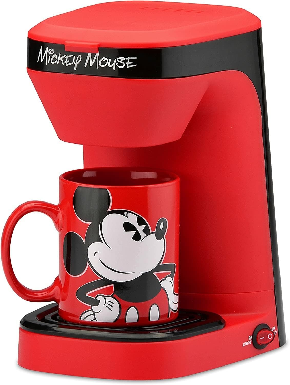 Disney Mickey Mouse 1-Cup Coffee Maker with 12 oz Mug by Select Brands - Kitchen Appliance for Drip Coffee - Home Appliance with Mickey Mouse Mug & Removable Drip Tray - Removable Filter Basket