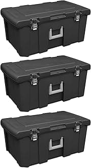 3-Pack Wheeled Footlocker, Lockable Plastic Utility Storage Bins w/Lids, Black - Heavy-Duty Organizing Containers for Home, Office, Garage, and Basement
