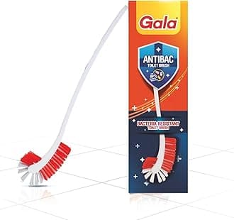 Gala Antibac Double Hockey Antibacteria Toilet Brush, Toilet Brush for Western and Indian Toilet, Bathroom Brush for Toilet Cleaning (White and red,Pack of 1)