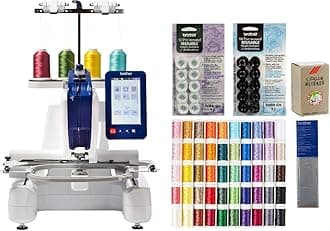 Brother Persona PRS100 Single Needle Embroidery Machine, 63-Piece Thread Set, 20 Bobbins, 100-Piece 75/11 Embroidery Needles, Stabilizer Roll