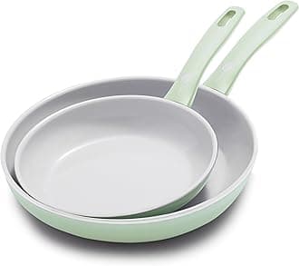 Dover 8” & 10” 2 Piece Frying Pan Skillet Set, Non-Toxic PFAS-Free Ceramic Nonstick Coating, Sear Saute Fry Egg Omlete, Dishwasher & Oven Safe, Stay Cool Handle, Easy Pour Rims, Pastel Green