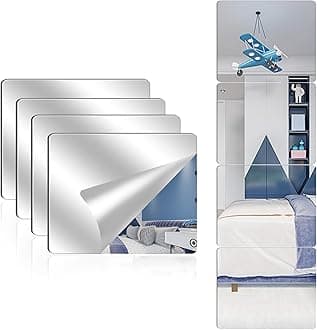 4 Pack Acrylic Mirrors for Wall,8 x 8 Inch Self Adhesive Frameless Small Mirror Tiles, Flexible Plastic Mirror Sheets for Bedroom Home Gym Door (12 * 14 inch)