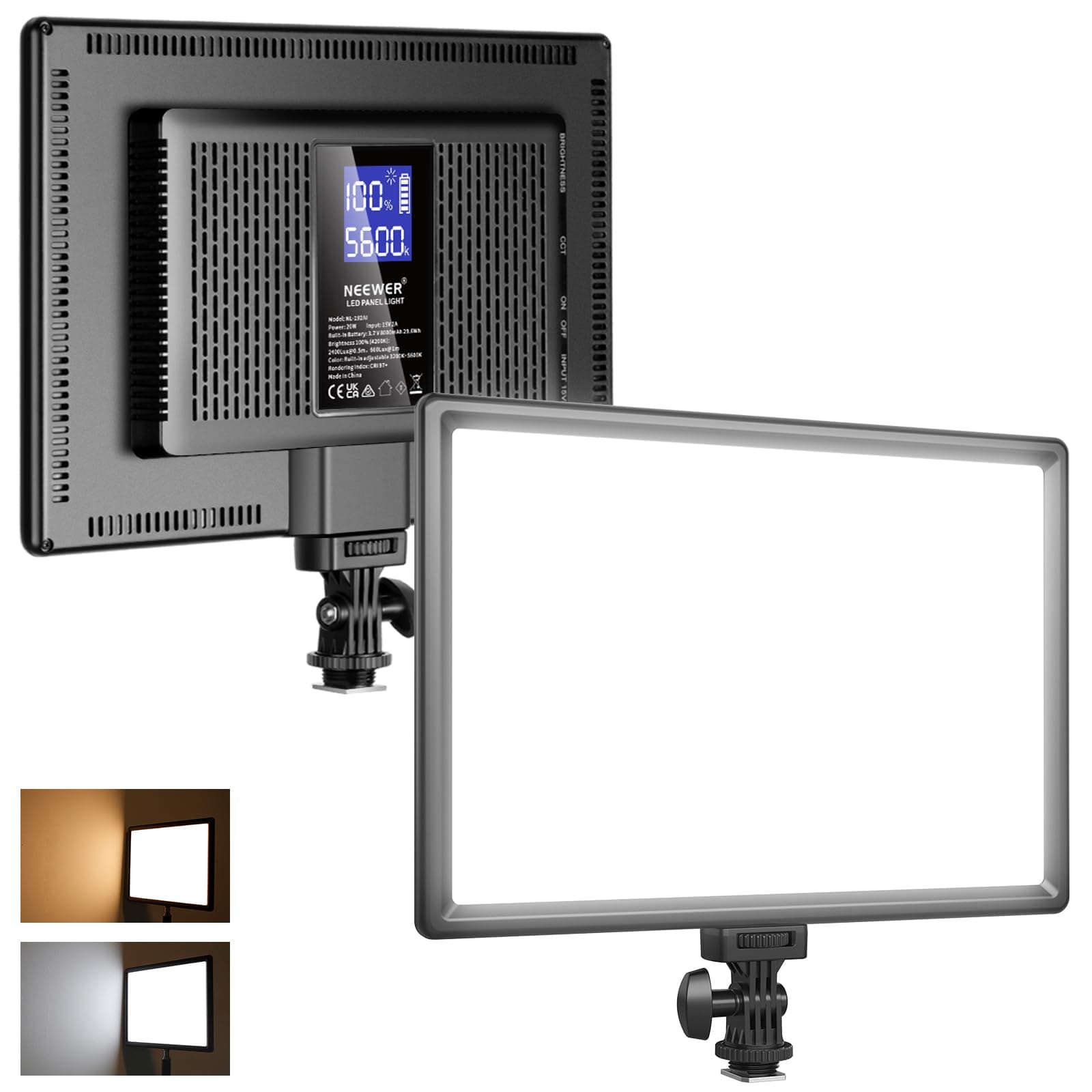 Neewer Ultra-Thin LED Soft Light Panel with LCD Display, Built-in Lithium Batteries, Dimmable Bi-Color 3200-5600K CRI95+ On Camera Video Light for Photography YouTube TikTok Live Stream Zoom Meeting