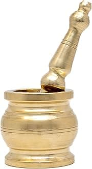 DMI Brass Mortar and Pestle Set Traditionally Known As Khalbatta - 2.75" Diameter Gold