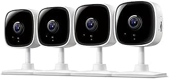 1080P Indoor Wired Security Camera - Works as a Baby & Pet Monitor, Motion Detection, 2-Way Audio, Siren, Night Vision, Subscription-Free Local or Optional Cloud, Works with Alexa, C100(4-Pack)