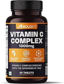 Boldfit Vitamin C Tablets for Men and Women Vitamin C Supplement with Amla Orange Extract and Zinc Immunity Booster Tablets for SkinCare, Antioxidant and Energy - 60 Veg Tablets