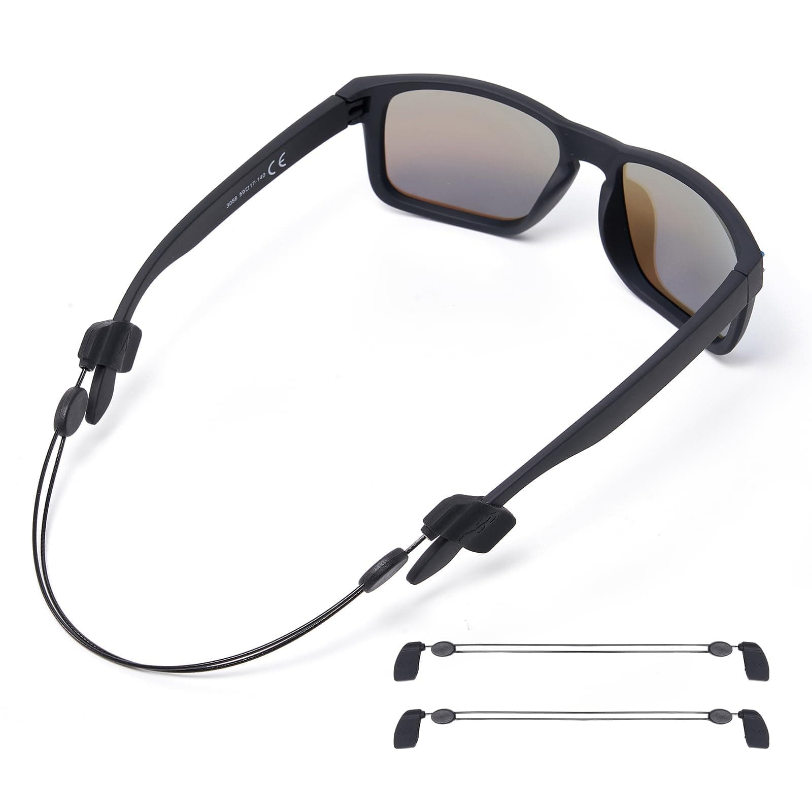 Adjustable Glasses Strap 2Pcs, No Tail Sunglasses Strap for Men Women, Cable Eyeglasses Strap, Anti Slip Cord, Sports Rope, Eyewear Retainer Neck Holder Lanyard, Black String15In