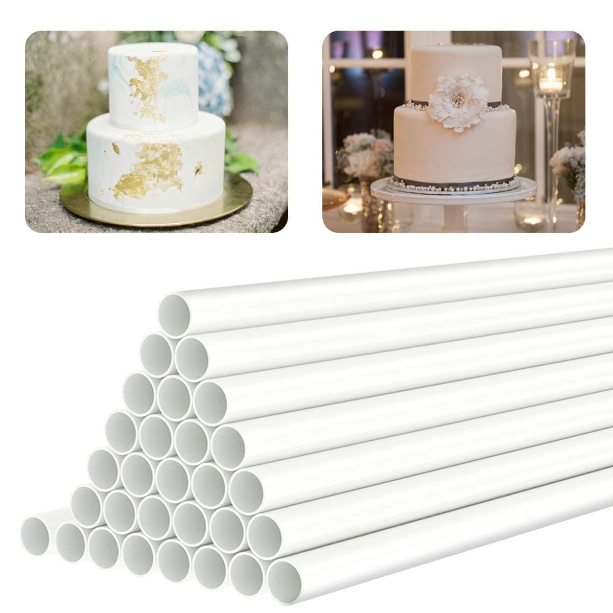 White Plastic Cake Dowel Rods for Tiered Cake Construction and Stacking Supporting Cake Round Dowels Straws with 0.4 Inch Diameter (9.5 Inch)