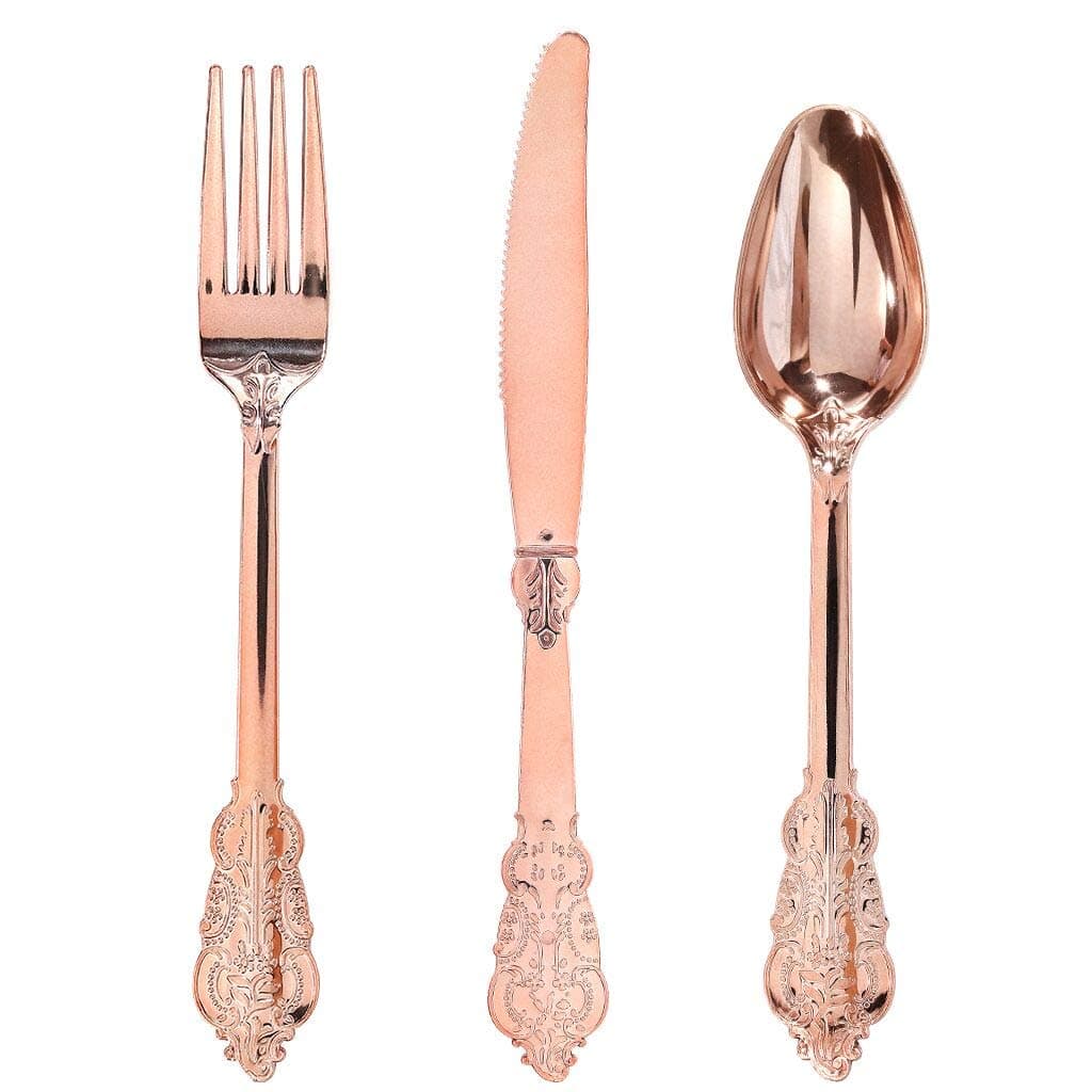 WDF-300 Pieces Rose Gold Plastic Silverware