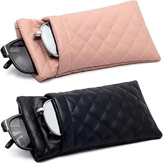 2 Pcs Double Glasses Case, PU Leather Double Eyeglass Case Large Squeeze Top Portable Sunglass Case For Women Men