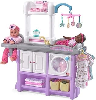 Step2 Love & Care Deluxe Baby Doll Nursery Playset for Kids, Compact Changing Station & Crib, Made of Durable Plastic, Includes Toy Accessories, For Toddlers 2-6 Years Old, Lavender