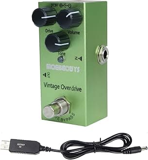 Electric Guitar Effects Pedal Mini Single Type DC 9V True Bypass Equipped with USB5V to 9V boost cable (Vintage Overdrive)