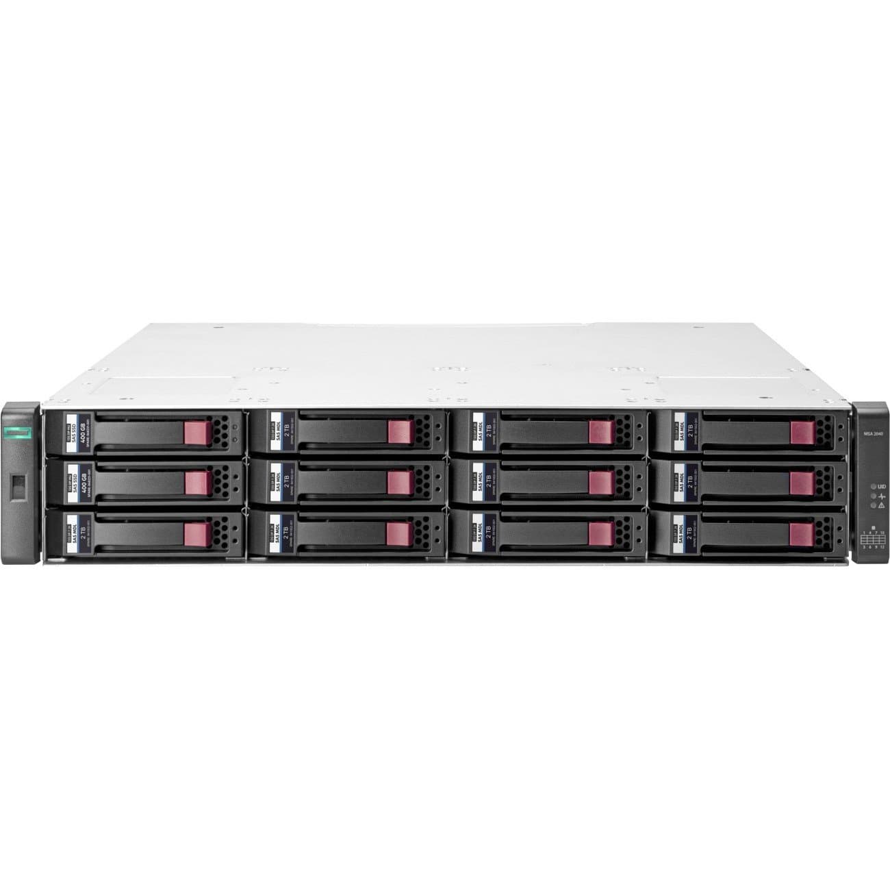 HP 2042 SAN Array - 12 x HDD Supported - 98 TB Supported HDD Capacity - 2 x SSD Installed - 800 GB Installed SSD
