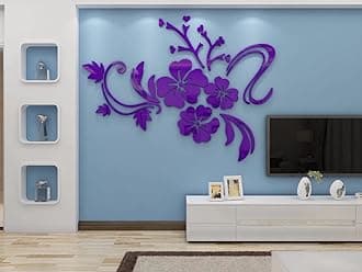Wall Stickers Flower Mirror - 3D Wall Art for Living Room Family Decals Home Decorations for Office Sofa Bedroom (Deep Purple L:59 * 78 inch)