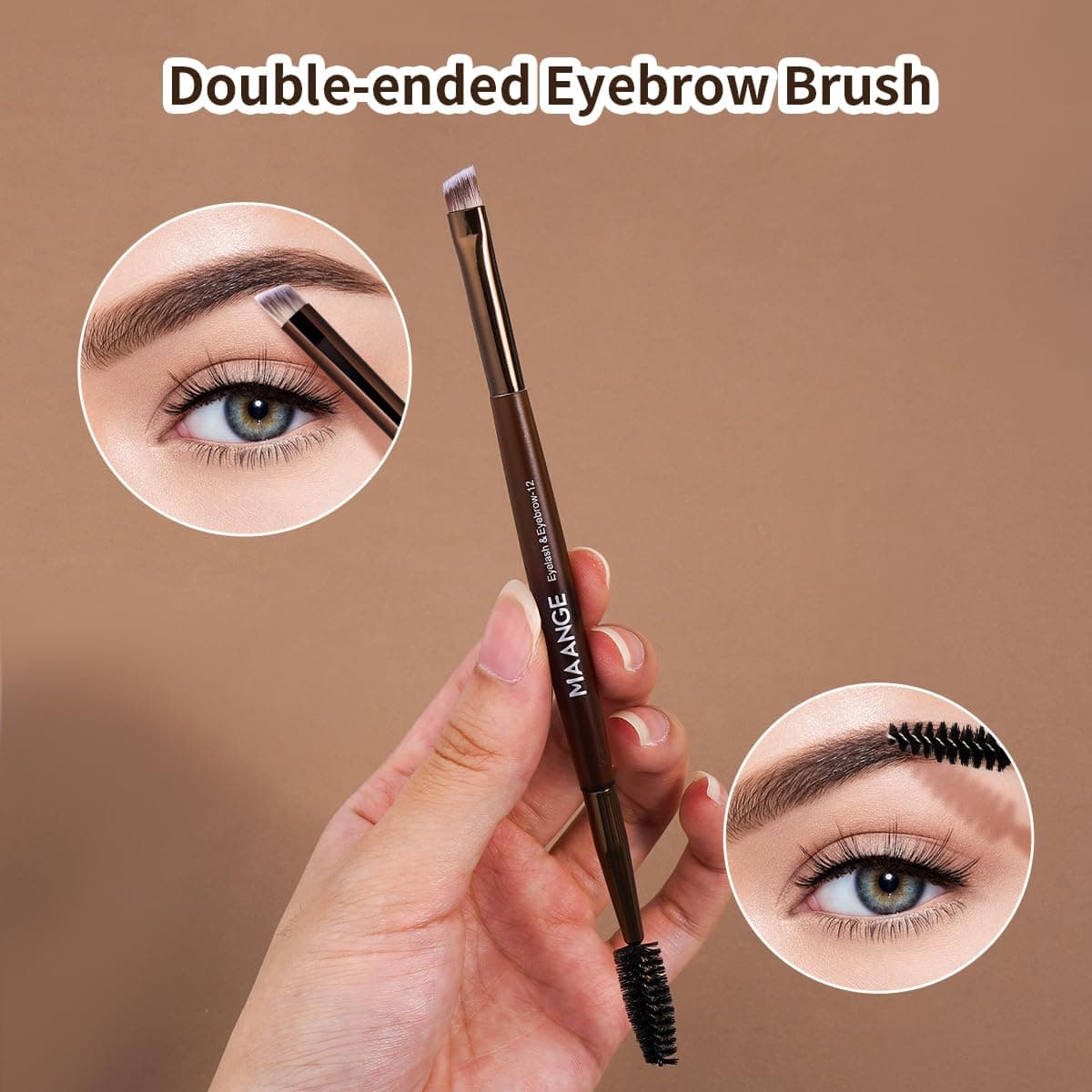 MAANGE 13 Pcs Makeup Brushes with Bag, Multi-functional Eye Makeup Brush Set Professional Blending Eyeshadow Concealer Eyebrows Eyeliner (Coffee Brown)