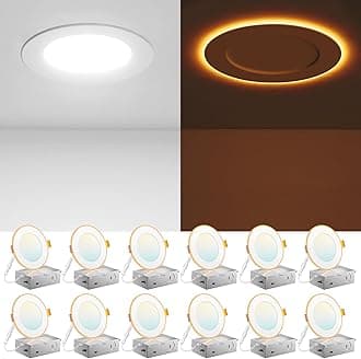 Amico 12 Pack 4 Inch 5CCT LED Recessed Ceiling Light with Night Light, 2700K/3000K/3500K/4000K/5000K Selectable Ultra-Thin Lighting, 10W=90W, 700LM, Dimmable Canless Wafer Downlight - ETL&FCC