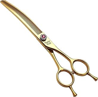Fenice Peak Professional Dog Grooming Scissors Pet Curved Thinning Shears 7.0" Ultra Sharp Blade 440C Steel Thinning Scissors Durable Smooth Movement Fine Cut for Dogs and Cats (Gold)