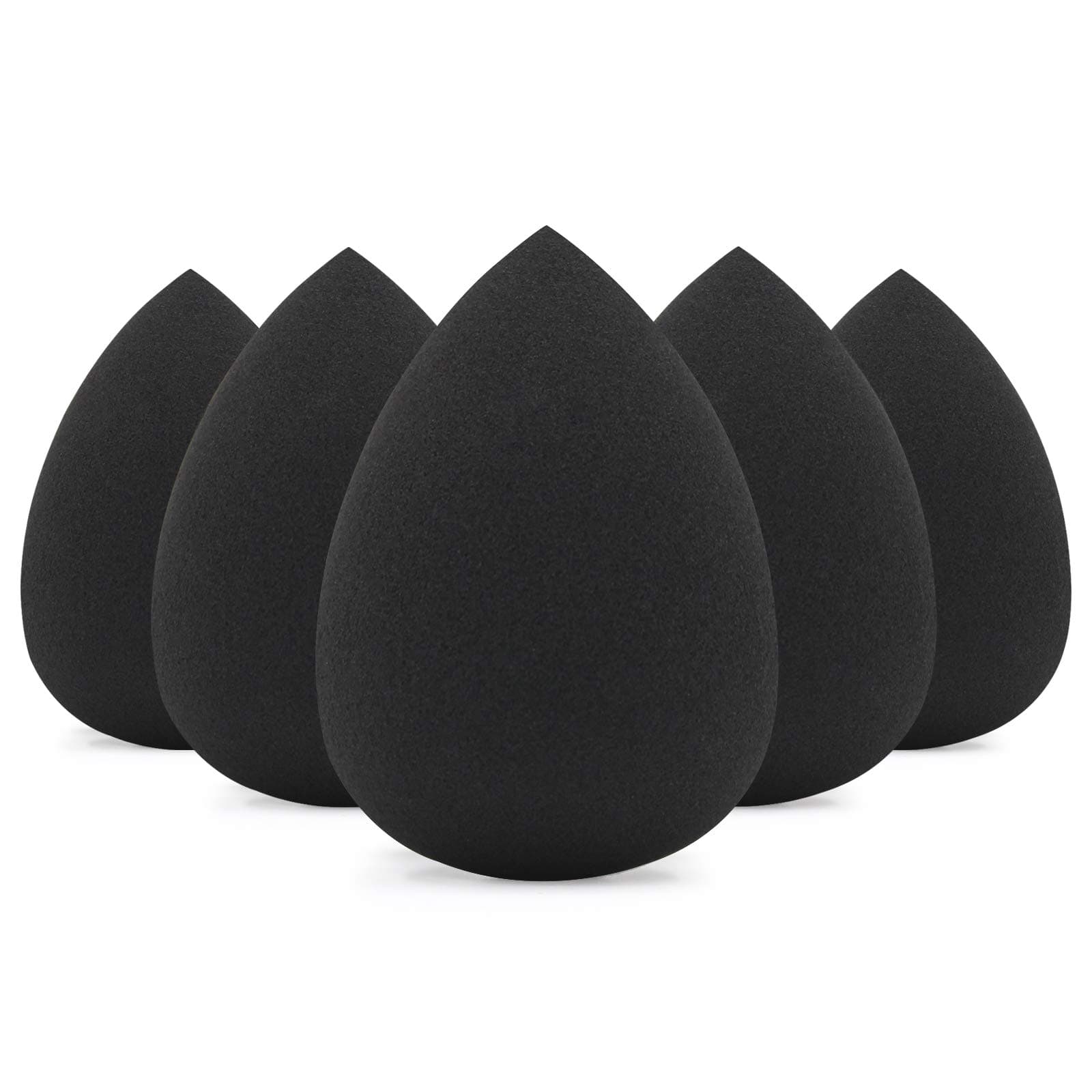 BEAKEY Makeup Sponge Set, Foundation Blending Beauty Sponge, Makeup Applicator Flawless for Liquid, Cream, and Powder, Latex Free and Vegan Makeup Sponges-5 Pcs Black
