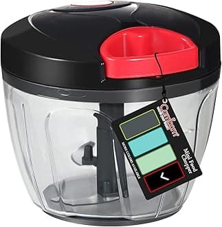 Cambom Food Chopper Vegetable Cutter - Hand String Onion Slicer for Fruits and Nuts - Durable BPA-Free 650ML (BlackRed)