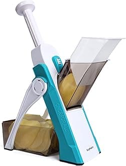 SupMaKinSafe Mandoline Slicer, Upright Handle Vegetable Potatoes Slicer Chopper, Julienne + Dicer, Thickness Adjuster for Kitchen Fast Meal Prep - SkyBlue