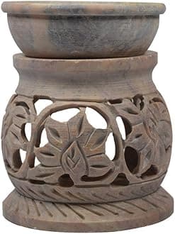 Handcrafted Soapstone Aroma Burner Oil Diffuser and 1 Tea Light Candle (Natural) (Natural)