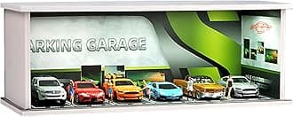 Display Case for Hot Wheel with LED Light Stackable Mega Garage Storage for 1:64 Matchbox & Diecast Cars 6-Slot Parking Diorama with Illuminated Showcase (Green-Background)