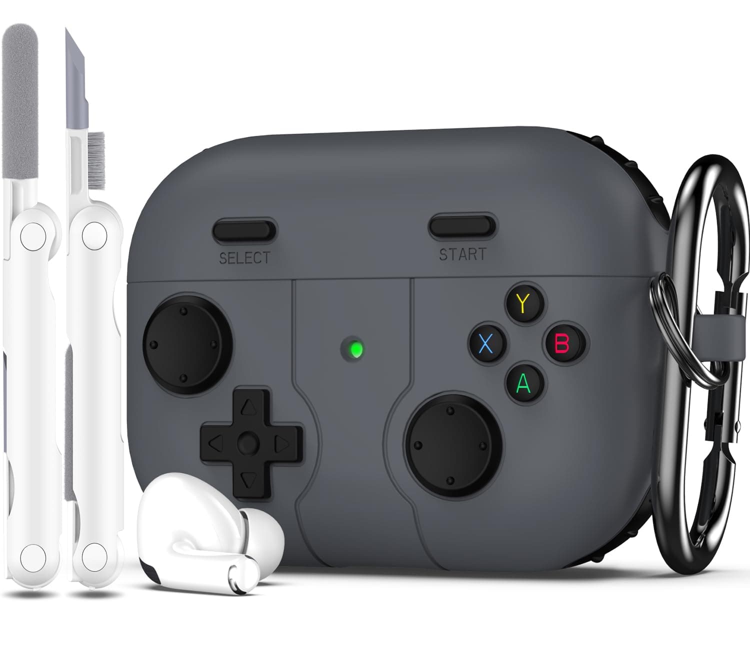 R-fun for AirPods Pro 2 Case, Silicone Game Console Design, Compatible with Airpods Pro Case 2nd / 1st Generation (2023/2022/2019), with Cleaner Kit and Carabiner, Black