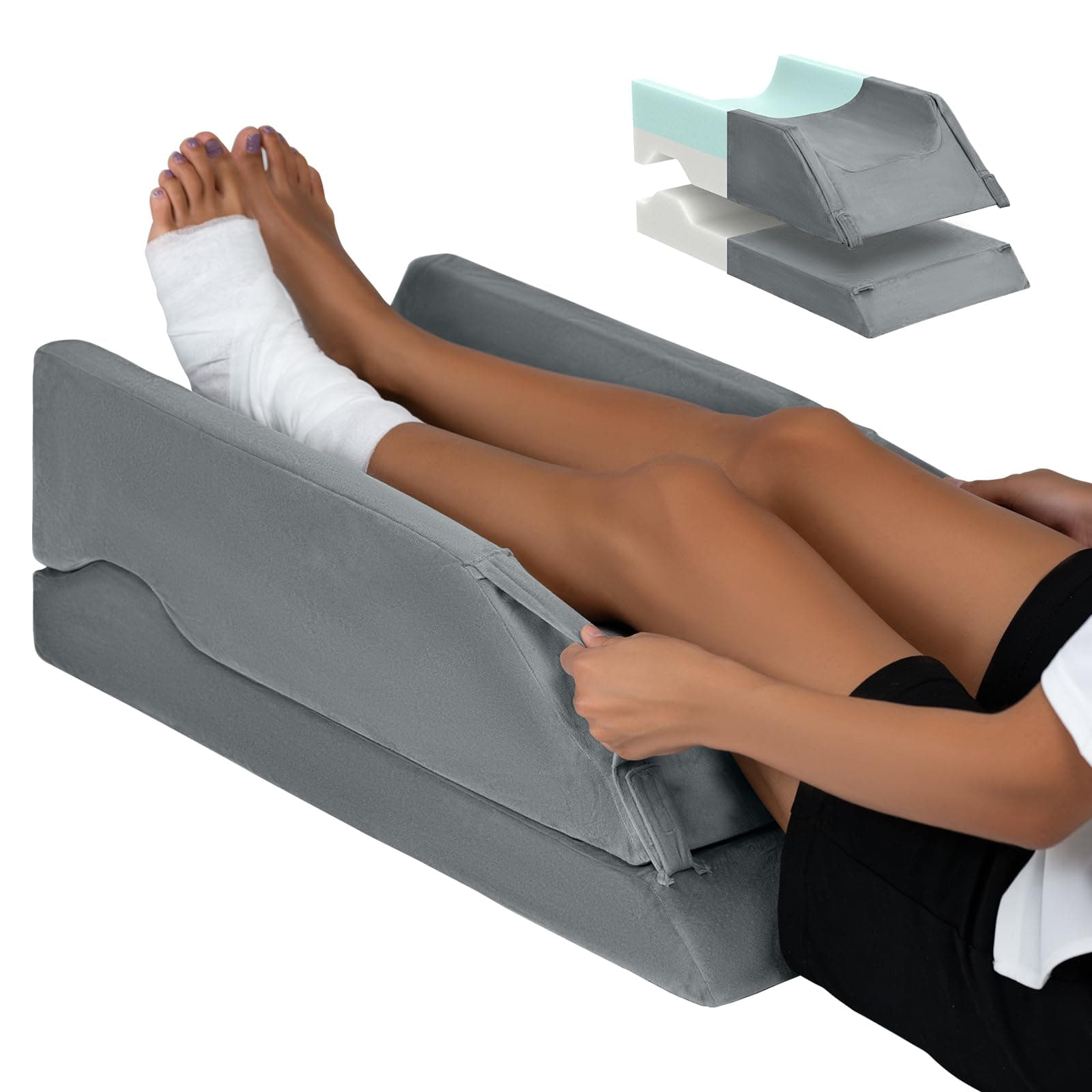 LightEase Adjustable Leg Elevating Pillow After Surgery, Foot Wedge Pillows for Legs Hip Ankles Pain Relief, Knee Replacement Recovery, Blood Circulation, Sleeping, Rest