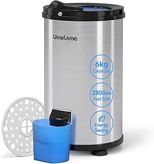 Spin Dryer 6kg by Umelome, Energy&Power Saving Spinner 2800 RPM Clothes Dryer, Energy Efficiency Class: A+++, Gravity Drain dryer, Silvery [Energy Class A+++]