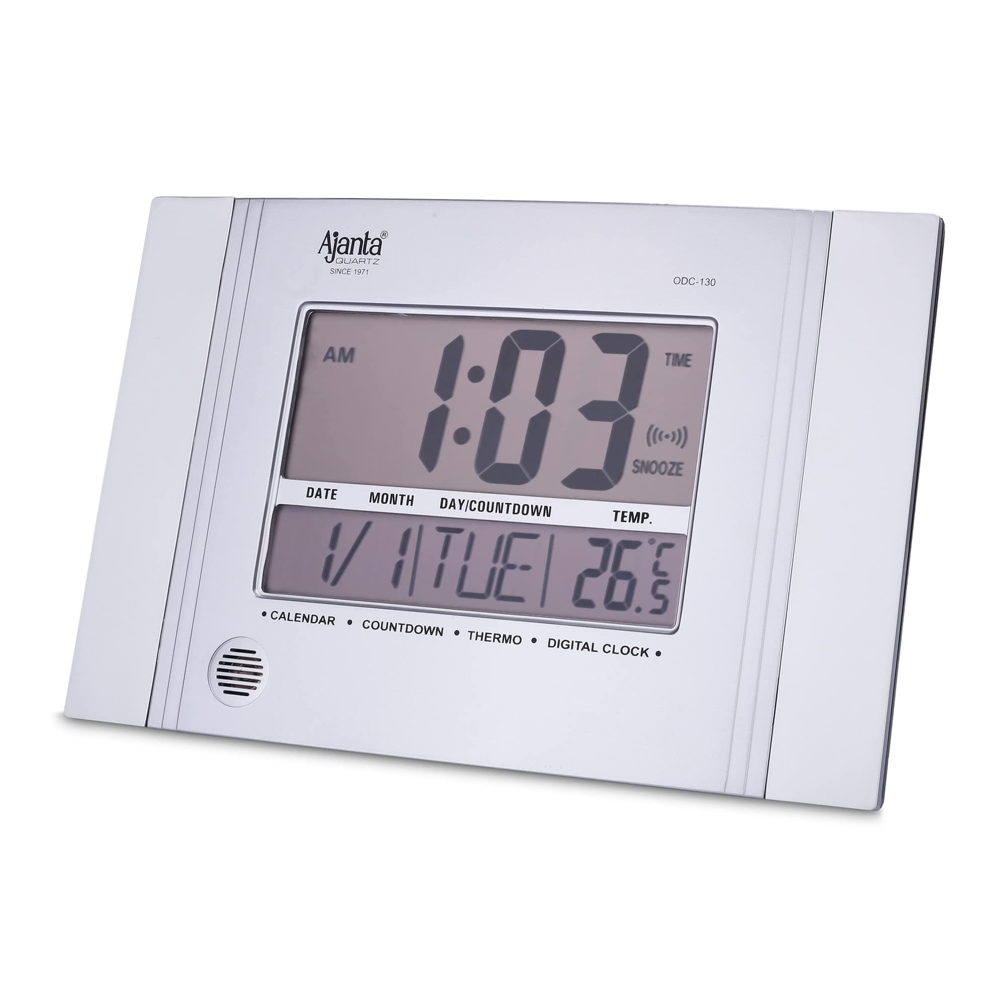 Ajanta Quartz Plastic Abstract Rectangle Digital Alarm Wall Clock (Grey, 29 cm x 19 cm x 2.5 cm, ODC 130)