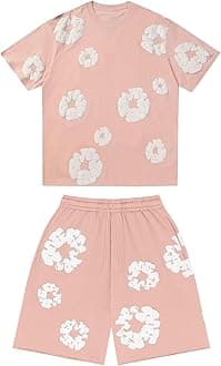 Denims-Tears Kids Tracksuit Set Foam Printed T-Shirt and Shorts 2 Piece Outfit for Boys Girls Summer Fashion Activewear Short Sleeve Tee Tops with Loose Jogger Shorts