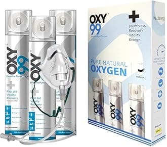 OXY99 Natural Oxygen Cylinder 3 Pack 18 Liters with Mask, Tube & Elastic Strap - Oxygen Cylinder For Home, Portable Oxygen For Athletes, Oxygen Can For Trekking & Hiking Adventure, ING. BOSCHI ITALY