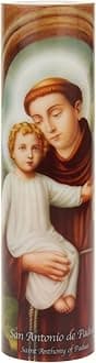 Saints Collection St. Anthony Flickering LED Prayer Candle - English & Spanish Prayers, Unique Religious Decoration for Altar, Mantle or Home