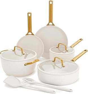 Nonstick Reserve Pro 10 Piece Cookware Set, NSF Certified Ceramic, Hard Anodized PFAS-Free Pots & Pans Set with Lids, Stainless Steel Handles, Oven & Dishwasher Safe, Cream White